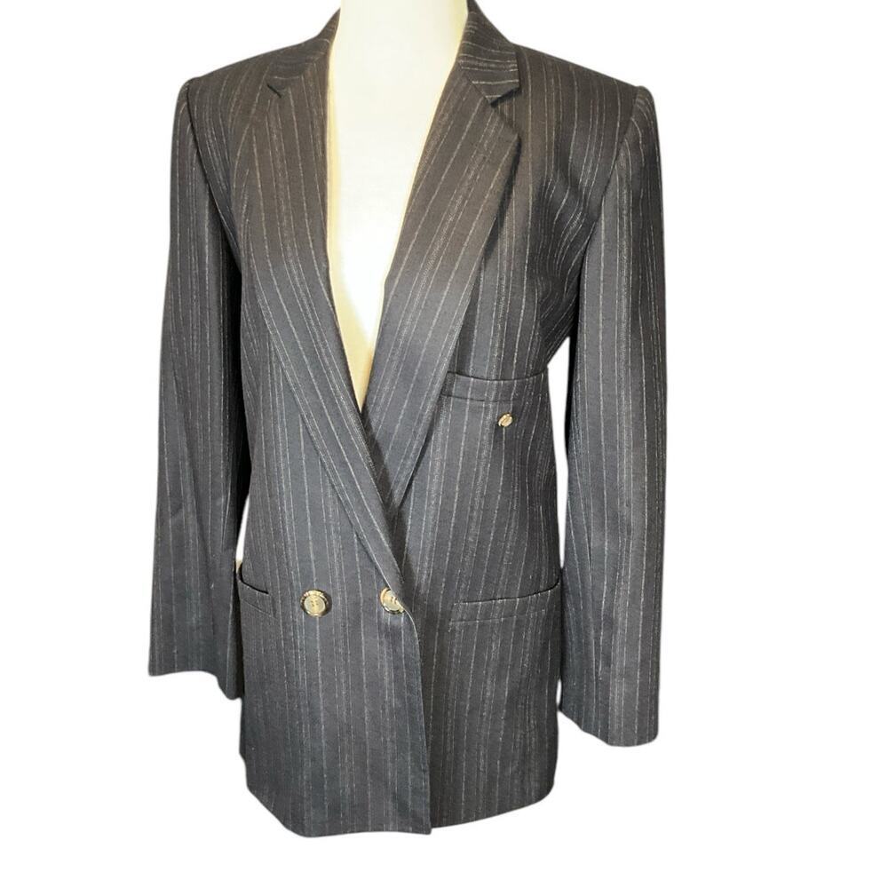 Vintage Harve Benard Oversized Blue/White Pin Strip Blazer Size 4 100% Wool